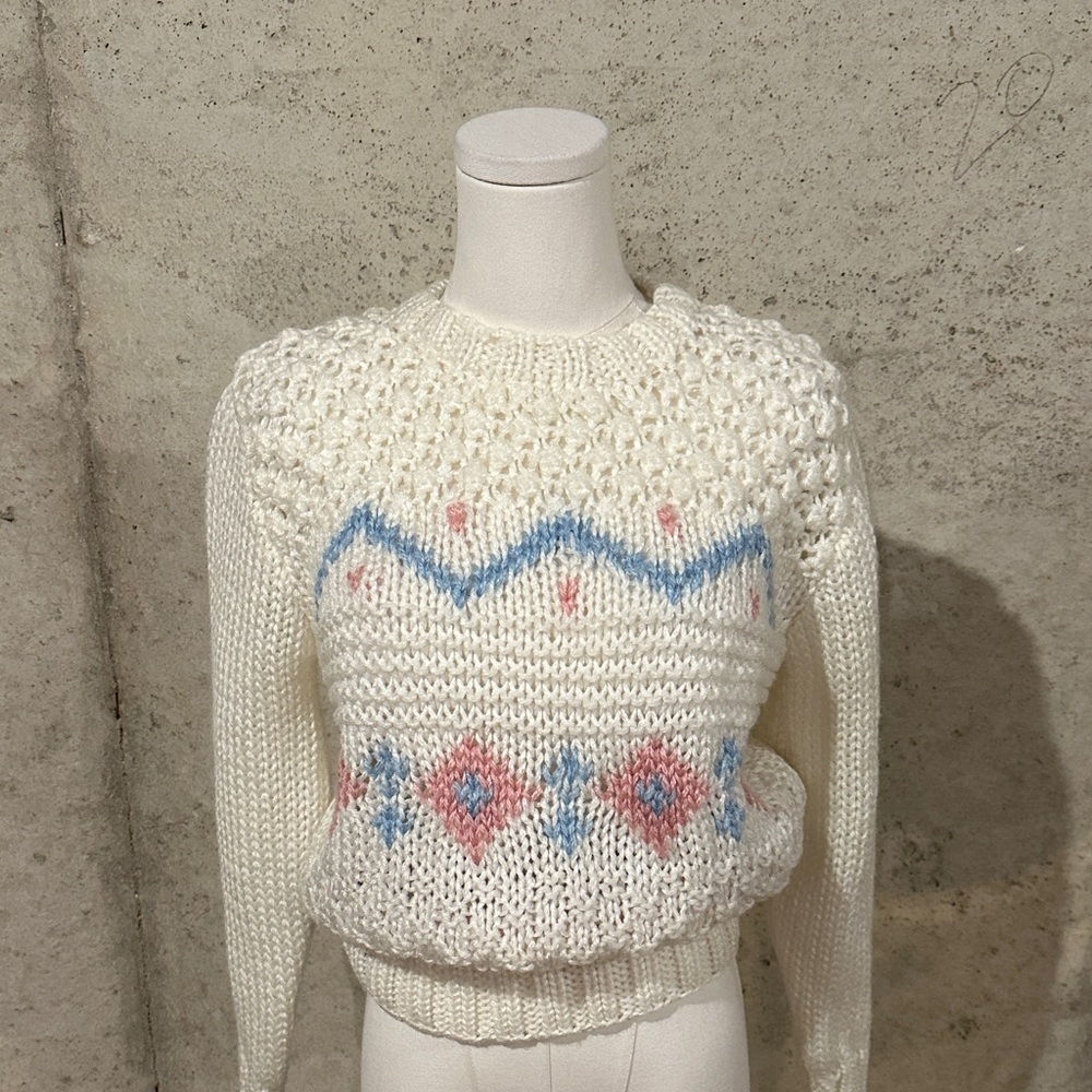 Vintage 90s Mister Noah Pastel Crochet Knit Sweater | Feminine Soft Girl | Small